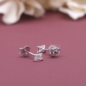 IGI Certified Lab Grown Diamond Emerald Solitaire Stud <b>Earrings</b> in Solid 925 Sterling <b>Silver</b> | Luxury Diamond <b>Earrings</b> - Product Image 4