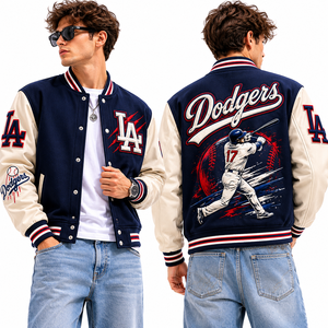 Baseball <b>Jacket</b> Wholesale Custom Embroidered Team Logo Front Back Wool <b>Leather</b> Sleeves Snap Button OEM Fashion Unisex Sportswear - Product Image 1