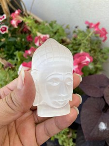 Tête de Bouddha en Sélénite Blanche Sculptée à la Main, 3 Pouces, Statue en Cristal, Reiki, Méditation, Décoration Spirituelle pour la Maison, Fournisseur en Gros - Product Image 2