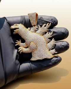 Colgante Redondo de Diamante Sintético Godzilla, Colgante de Plata 925, Estilo Hip Hop, Colgante de Dinosaurio, Colgante para Amantes de los Animales, para Hombre - Product Image 4