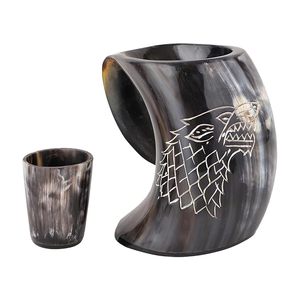 Taza de Cuerno de Búfalo con Diseño de Lobo Tallado, Forma Natural, Duradera, Ecológica, Pulida, Artículo de Colección, Imitación Antigua - Product Image 2