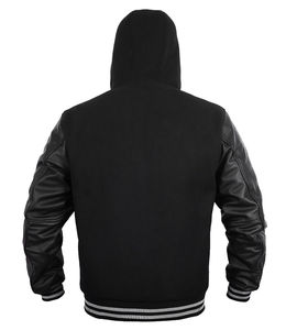 <b>Men</b> Letterman <b>Jacket</b> with Hood Warm Lightweight Wool Body with Leather Sleeves Sports Varsity <b>Baseball</b> <b>Jacket</b> - Product Image 2