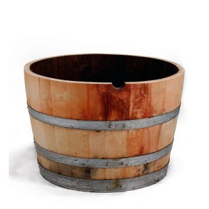 Jardinera Rústica de Madera de Mango en Forma de Barril de Vino - Decoración de Jardín Artesanal al por Mayor - Product Image 1