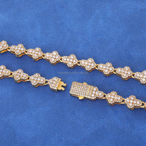 Collar de Plata de Ley 925 con Motivo Floral y Diamantes de Moissanita, con Eslabones en Tono Dorado, Joyería Elegante de Moda para Venta al por Mayor - Product Image 3