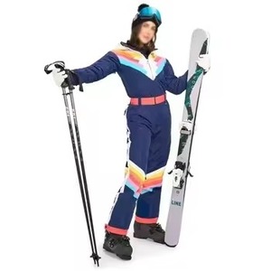 High Quality Women's Color Blocked Ski Jumpsuit With Hooded Zipper Closure Waterproof Polyester Nylon One Piece <b>Snow</b> Wear <b>Suits</b> - Product Image 1