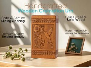Rosewood Hummingbird Urn Handmade Wooden Floral Cremation <b>Box</b> for human ashes medium size 9x5.5 urn <b>box</b> - Product Image 2