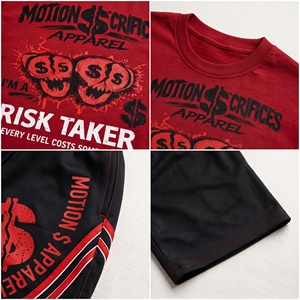 MOTION $ SACRIFICES APPAREL Conjunto de Camiseta Roja y Pantalones Cortos Negros para Hombre, Estilo Urbano, Secado Rápido, Diseño de Calavera con Estampado por Sublimación - Product Image 4
