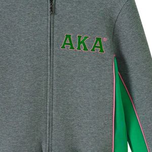 AKA Charcoal Grey Air Tech Fleece Warm Up <b>Jacket</b> Green <b>Pink</b> Trim Women's Athletic Track <b>Jacket</b> Casual Sportswear - Product Image 3