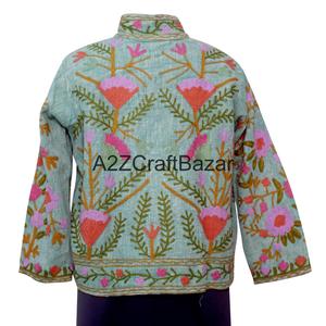 Blouson en coton fait main avec volants, broderies, manches longues, motif floral, doublure en coton respirant - Vêtement décontracté d'hiver pour femmes - Product Image 1