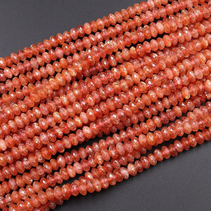Perles de rondelle à facettes en pierre de soleil orange naturelle de bonne qualité, véritable pierre précieuse en vrac pour la fabrication de bijoux du fournisseur en gros - Product Image 3