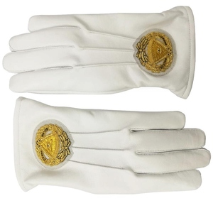Gants Maçonniques Personnalisés en Cuir Blanc, Broderie Dorée du Symbole, Gants de Régalia pour Officier de Loge Bleue - Product Image 3