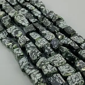 Chakralume Perles de pierres précieuses en obsidienne noire et argentée naturelle, facettées, de qualité AAA, de 10 à 14 mm, pour la fabrication de bijoux, vente en gros - Product Image 2