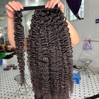 100% Vierge Vietnamienne Réel Extensions de Cheveux Humains Haute Qualité Lâche Vague Profonde Wrap Queue de Cheval avec Bouclés Ondulés Texture Droite