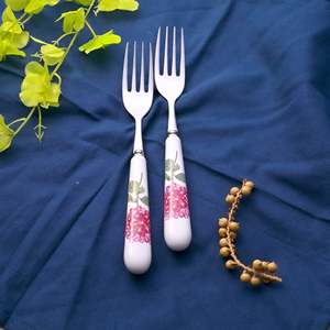 Hydrangea Bloom Ceramic-Handled Disposable <b>Forks</b> Set of 2-for Home or Restaurant Versatile for Dinners Fruits or Desserts - Product Image 1