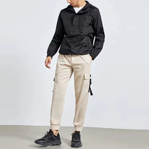 Men's Hooded Quarter Zip <b>Windbreaker</b> Jacket <b>Black</b> Solid Color Casual Style Polyester Windproof Spring Wear - Product Image 2