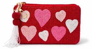 <b>Cute</b> Heart Beaded Coin <b>Purse</b> Handmade High Quality Chain Strap Mini Wallet with Polyester Lining for Women Cards - Product Image 3