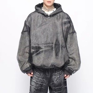 Sudadera con capucha de algodón desgastado para hombre - Estilo urbano, de felpa, oversize, pesada, vintage, con bolsillo canguro - Product Image 4