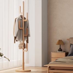 Modern design wooden coat stand cherry finish clothes tree with round base minimalist entryway customized options - Product Image 6