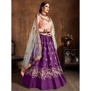ด้ายสีม่วงที่สวยงามทำงานผ้าไหมดิบ lehenga choli กับ dupatta - Product Image 4