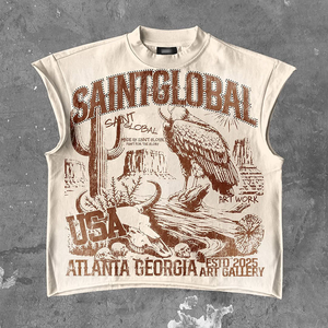 Ensemble short et t-shirt sans manches pour homme SAINTGLOBAL, col rond, imprimé par transfert thermique, respirant, style décontracté, style streetwear, été - Product Image 5