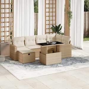 Conjunto de sofás de jardín beige crema blanco - Product Image 1