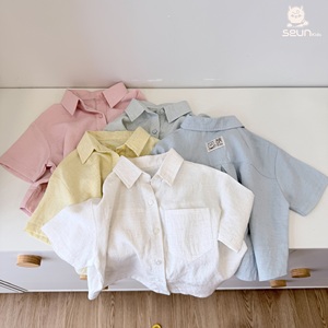 Chemise en lin à manches courtes pour garçons et filles SeunKids, légère, douce, tissée, décontractée, pour l'été, fabriquée au Vietnam - Product Image 3