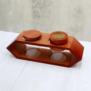 Ensemble brûleur d'encens en bois avec double compartiment, support aromatique en bambou fait main, design moderne pour la décoration intérieure, utilisation toute saison - Product Image 5
