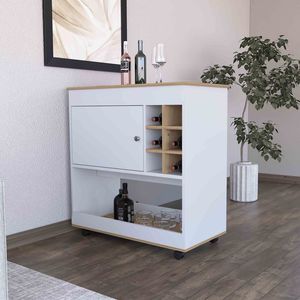 Carrello bar Texas a un'armadietto con sei scomparti per bottiglie, un pannello inferiore e quattro ruote - Product Image 1