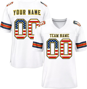 Maillot de football américain unisexe personnalisé avec nom et numéro, respirant, anti-humidité, à manches courtes, coupe ample, imprimé par sublimation 100% - Product Image 2