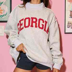 Sudadera Oversize de Cuello Redondo con Estampado de Letras Georgia para Mujer, Mezcla de Algodón, Tejido de Punto, Otoño, Corte Regular, Manga Larga - Product Image 2