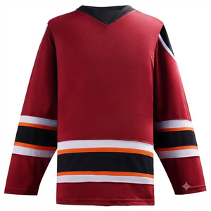 Maillot de hockey sur glace pour hommes, vente en gros, col en V personnalisé, manches longues, tissu en maille respirant, anti-UV, séchage rapide, 100% polyester, impression numérique - Product Image 1