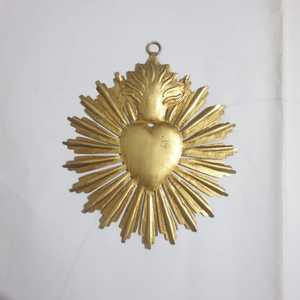 Modern Wood Home Decor Sacred <b>Hand</b> Wall Mirror Gold Tone Decorative Heart Ex-Votos Hanging <b>Ornament</b> - Product Image 6
