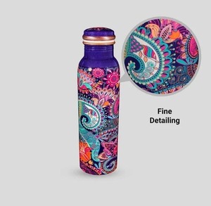 Enamel Printed Pure Copper Handmade <b>Decorative</b> Eco-Friendly Water Bottle <b>Lid</b> Tea Infuser Classic Design Screw-On Cap Travel Use - Product Image 1