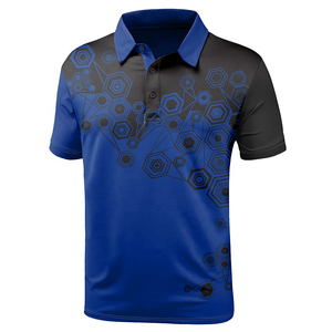 Polo en tricot bleu pour homme, manches courtes, style décontracté, color block, imprimé intégral par sublimation - Product Image 3