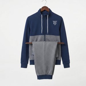 Conjunto Deportivo de Punto Sólido para Mujer, Transpirable, de Secado Rápido, con Capucha y Manga Larga, Estilo Casual, Corte Regular, para Invierno, en Gris y Azul Marino - Product Image 2