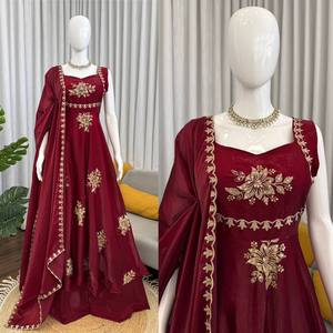 Ethnic Women’s Maroon Anarkali Kurta Set with Dupatta – Embroidered Gown Dress - Product Image 5
