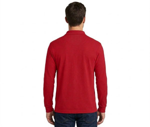 เสื้อโปโลแขนยาวสีแดงสำหรับผู้ชาย ผ้าฝ้ายถัก 100% สวมใส่สบาย สีพื้น ระบายอากาศได้ดี ติดกระดุมด้านหน้า ทรงปกติ - Product Image 3