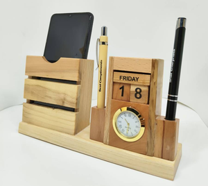 Relojes de madera con soporte para bolígrafos y calendario, organizador de bolígrafos/lápices, últimas piezas, artesanía moderna, soporte de madera para bolígrafos, precio superior - Product Image 1