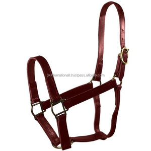 Caballo de cuero curtido de doble costura premium, cuello halter en 3 colores vibrantes, hardware de latón ajustable, relleno suave de vaca - Product Image 1