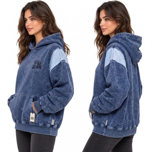 Sweat-shirt à capuche délavé pour femme, effet vintage personnalisé, poignets et ourlet côtelés, poche kangourou, silhouette décontractée, vêtement décontracté, vente en gros - Product Image 5