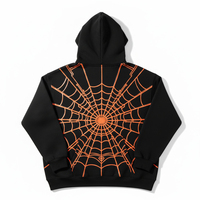 Hoodie Unisex Trendi Musim Dingin Bordir Jaring Laba-laba Cetak Digital Kustom Mewah Gaya Jalanan Regular Fit Puff