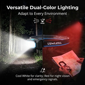 ไฟฉายคาดศีรษะ LED พกพา 120LM กันน้ำ IP65 ได้รับการรับรองมาตรฐาน CE ใช้แบตเตอรี่ AA สำหรับตั้งแคมป์ วิ่ง แสงคู่ (แสงขาวเย็น แสงแดง) - Product Image 3