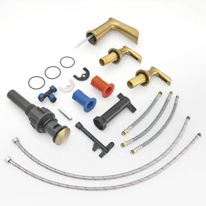 Rubinetto per lavabo bagno da 8 pollici in nichel oro con 3 fori e doppia leva, scarico a scomparsa incluso - Product Image 6