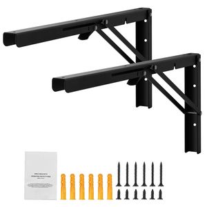 2 Pezzi Staffe Pieghevoli in Acciaio/Ferro per Mensole, 24FT L, Spessore 5mm, Nero Opaco, per Mensole Flottanti - Product Image 1