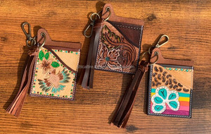 Nueva llegada Floral turquesa Tooled cuero ATM tarjetero estuches elegante pequeño occidental moda borla tarjeteros con llaveros - Product Image 5