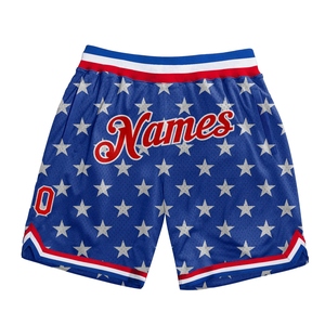 Shorts de basket-ball personnalisés écologiques, motif 3D rouge-blanc royal, design drapeau américain authentique - Product Image 1