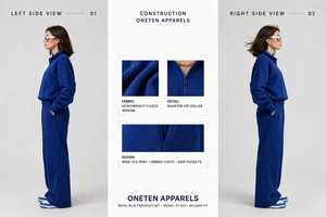 Ensemble de survêtement décontracté pour femme, bleu, à manches longues, col roulé léger à demi-zip, coupe ample, imprimé, avec pantalon de jogging à poches latérales et taille élastique - Product Image 2