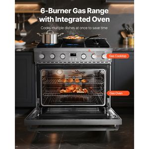 Freestanding 35.9-Inch Stainless Steel Gas <b>Range</b> Oven with 6 Sealed Cooktop Burners and Easy Reach Racks - Product Image 2