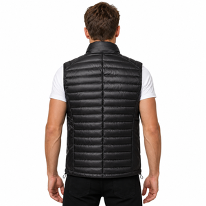Gilet matelassé sans manches en similicuir noir pour homme, col montant, chaud et rembourré pour l'hiver – Vente en gros personnalisée - Product Image 2