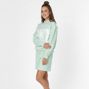 Women's Mint Green Two-Piece Sweatshirt Set Crew <b>Neck</b> Long Sleeve Loose Fit Letter Print Casual Wear All Seasons - Product Image 1